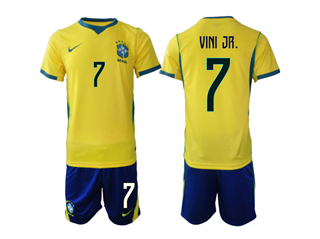 Brazil 2026 Home Gold Soccer Jersey with #7 Vini Jr Printing