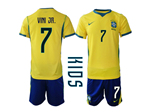 Brazil 2026 Youth Home Gold Soccer Jersey with #7 Vini Jr. Printing