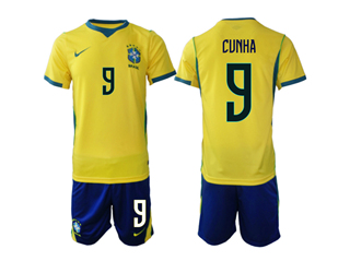 Brazil 2026 Home Gold Soccer Jersey with #9 Cunha Printing