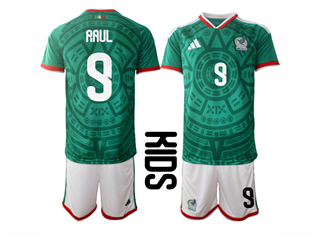 Mexico 2026 Youth Home Green Soccer Jersey with #9 Raul Printing
