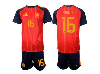 Spain 2026 Home Red Soccer Jersey with #16 Rodrigo Printing
